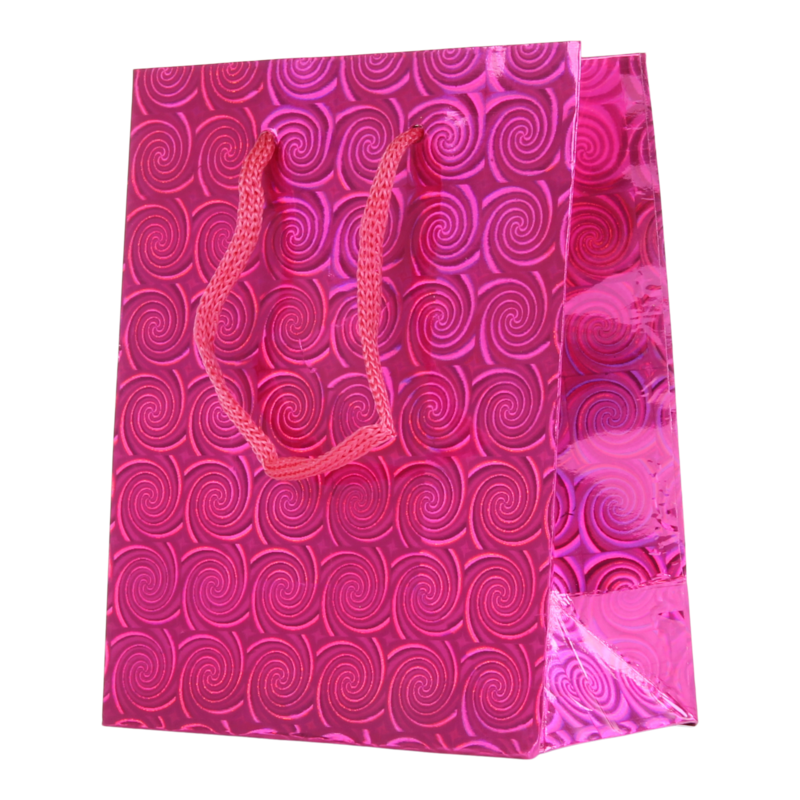 Draagtas Holografisch papier 11,5+(2x3,3)X14cm Circles Fuchsia 1