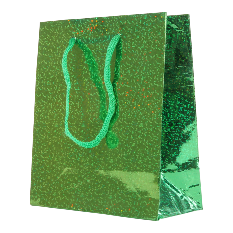 Draagtas Holografisch papier 11,5+(2x3,3)X14cm Dots Groen 1