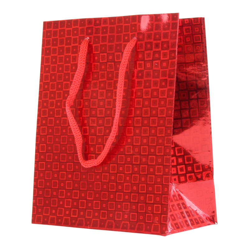 Draagtas Holografisch papier 11,5+(2x3,3)X14cm Square Rood 1