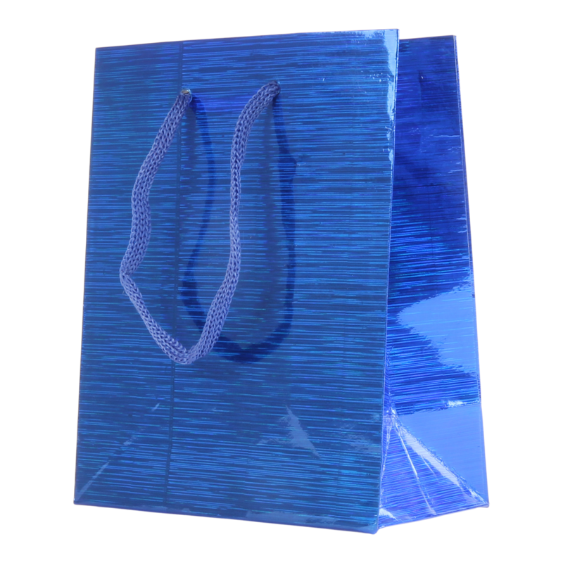 Draagtas Holografisch papier 11,5+(2x3,3)X14cm Stripes Blauw 1