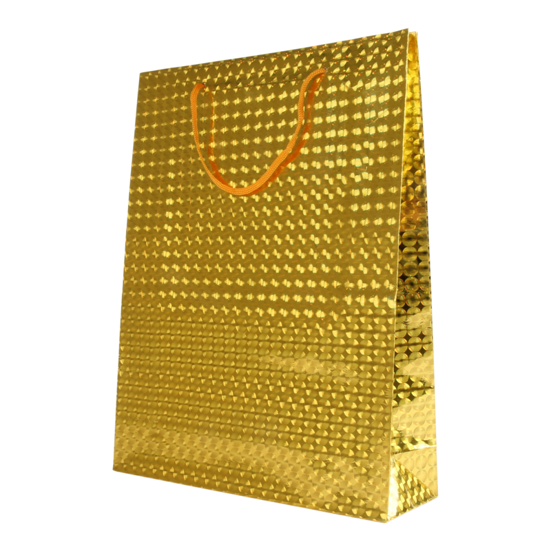 Draagtas Holografisch papier 26+(2x4)X34cm Balls Goud 1