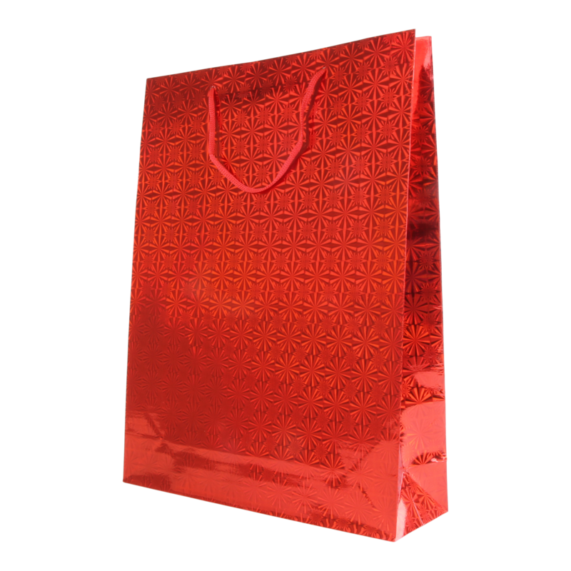 Draagtas Holografisch papier 26+(2x4)X38cm Wheels Rood 1