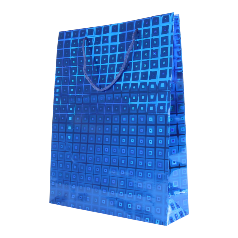 Draagtas Holografisch papier 26+(2x4)X34cm Blocks Blauw 1