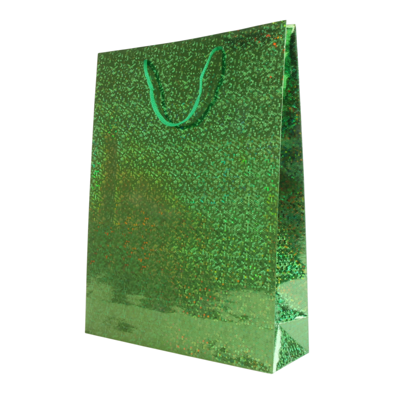 Draagtas Holografisch papier 26+(2x4)X38cm Dots Groen 1