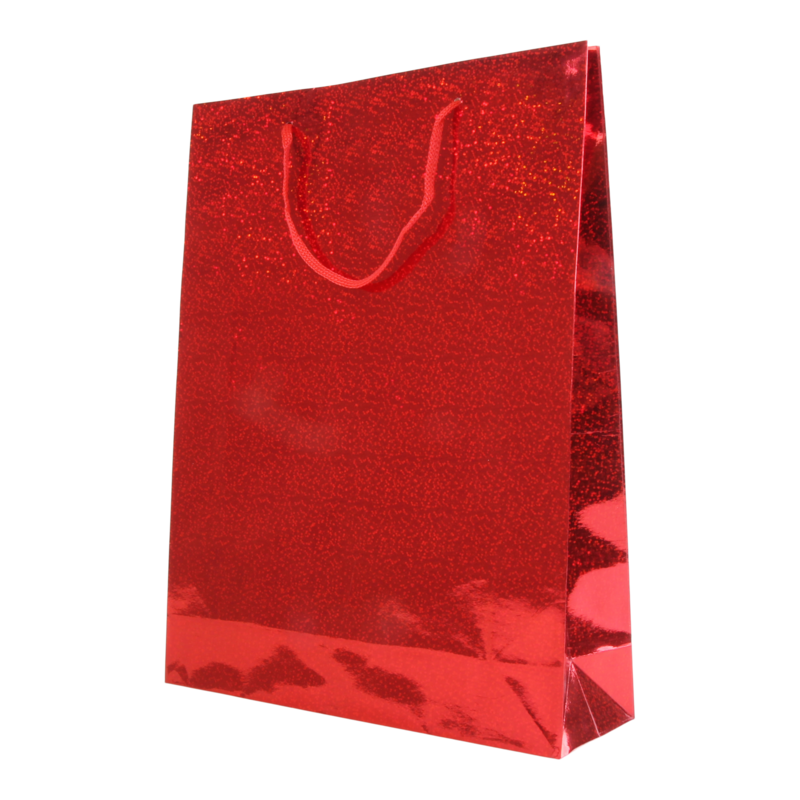 Draagtas Holografisch papier 26+(2x4)X34cm Dots Rood 1