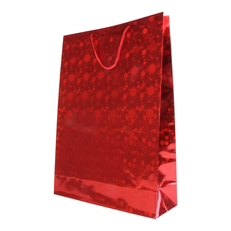 Draagtas Holografisch papier 32,5+(2x5)X44,5cm Balls Rood 1