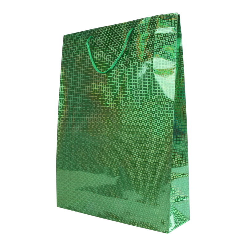 Draagtas Holografisch papier 32,5+(2x5)X44,5cm Blocks Groen 1