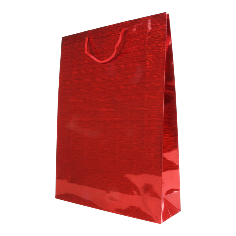 Draagtas Holografisch papier 32,5+(2x5)X44,5cm Stripes Rood 1