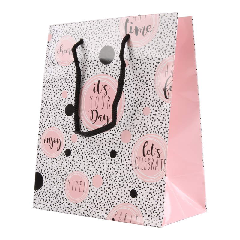 Draagtas Luxe karton 19+(2x5)x23cm It's your day Roze 1
