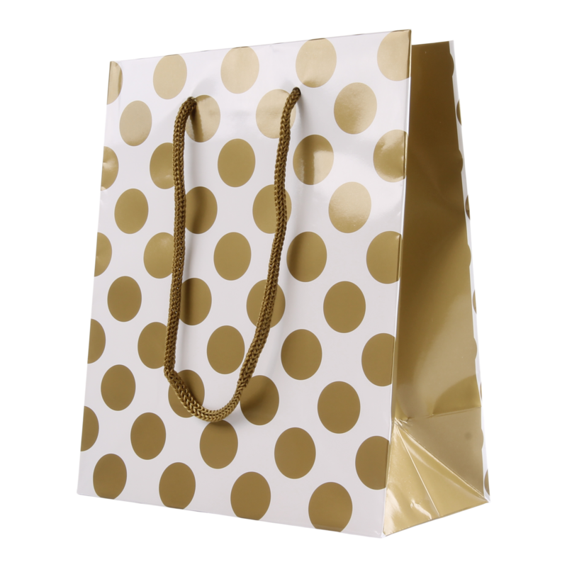 Draagtas Luxe karton 19+(2x5)x23cm Dots Goud 1