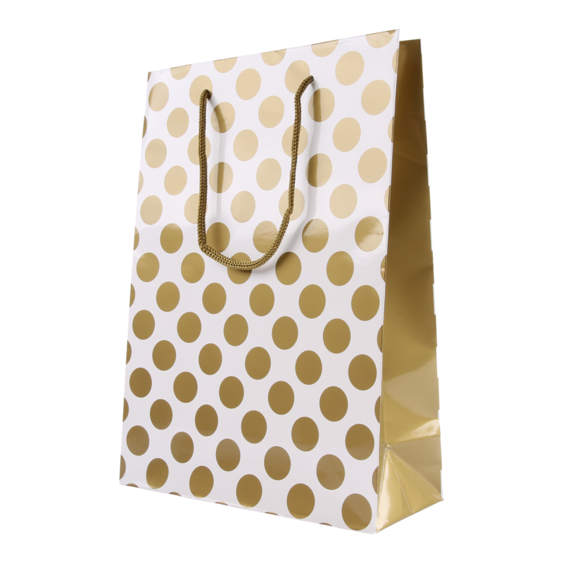 Draagtas Luxe karton 24+(2x5)x33,5cm Dots Goud 1
