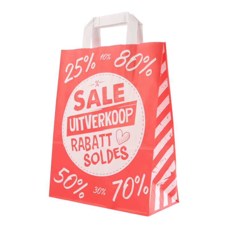 Draagtas Kraft 22+(2x5)x28cm Sale Rood 1