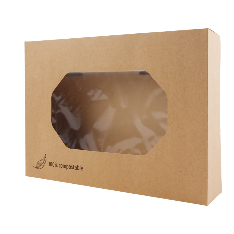 Take away doos M Biokraft met venster 36x25x8cm Bruin 1