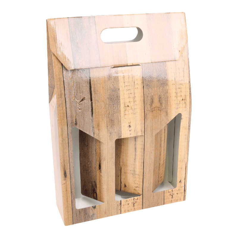 Flesdoos draagkarton 3 fles Houtnerf Bruin 1