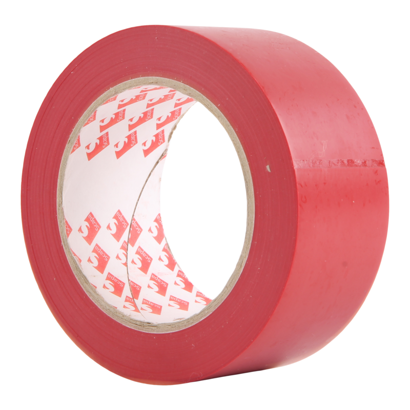 Markeringstape 50mm 180my PVC Solvent 33m op rol Rood 1