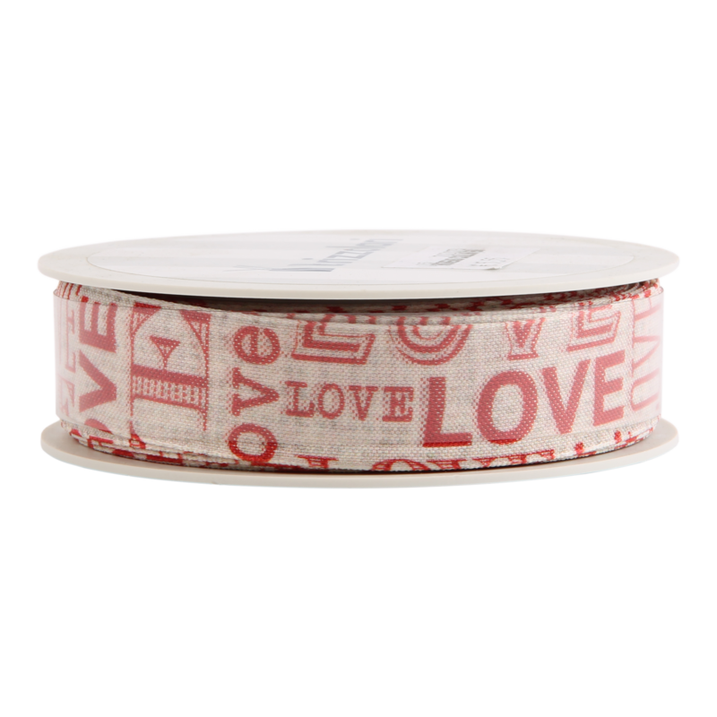 Luxe lint Satijn 25mm Love Wit 1