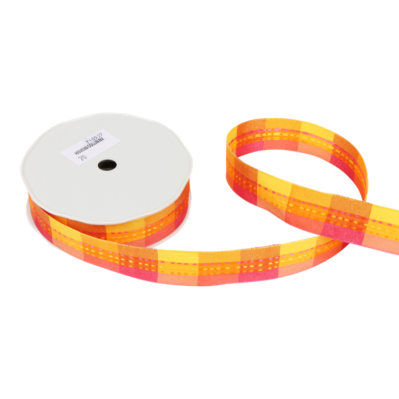 Luxe lint Organza 40mm Ruit Geel/oranje/roze 1