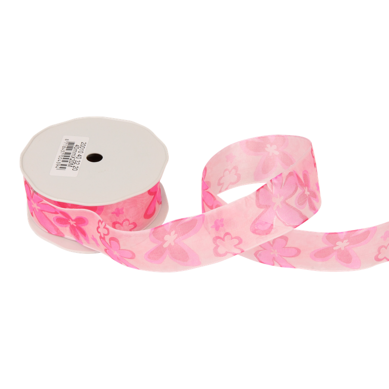 Luxe lint Organza 40mm Bloemen Roze 1