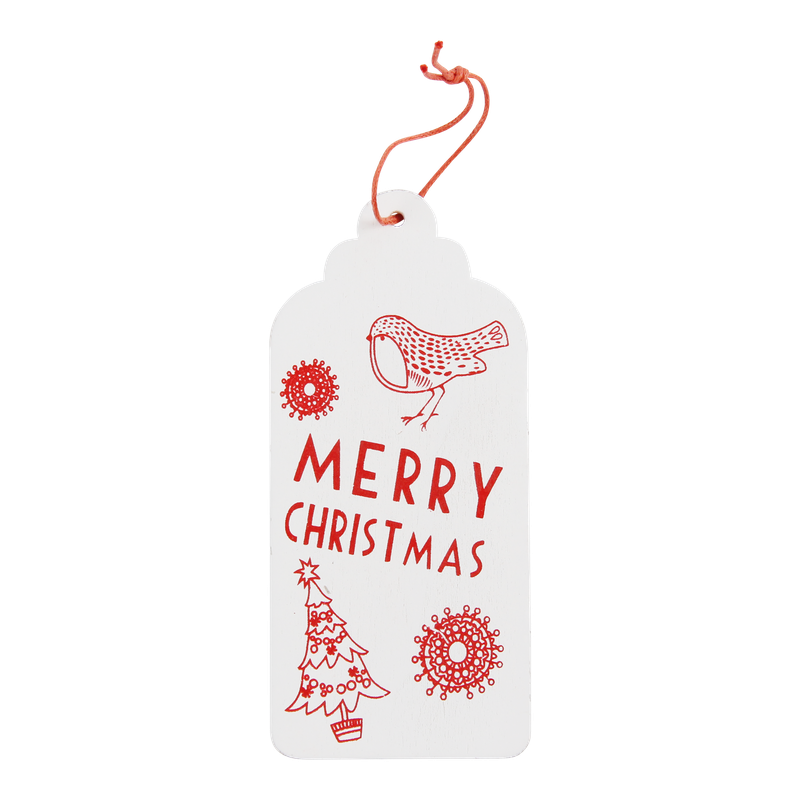 Hanglabel Hout 5x11cm Wit Merry Christmas 1