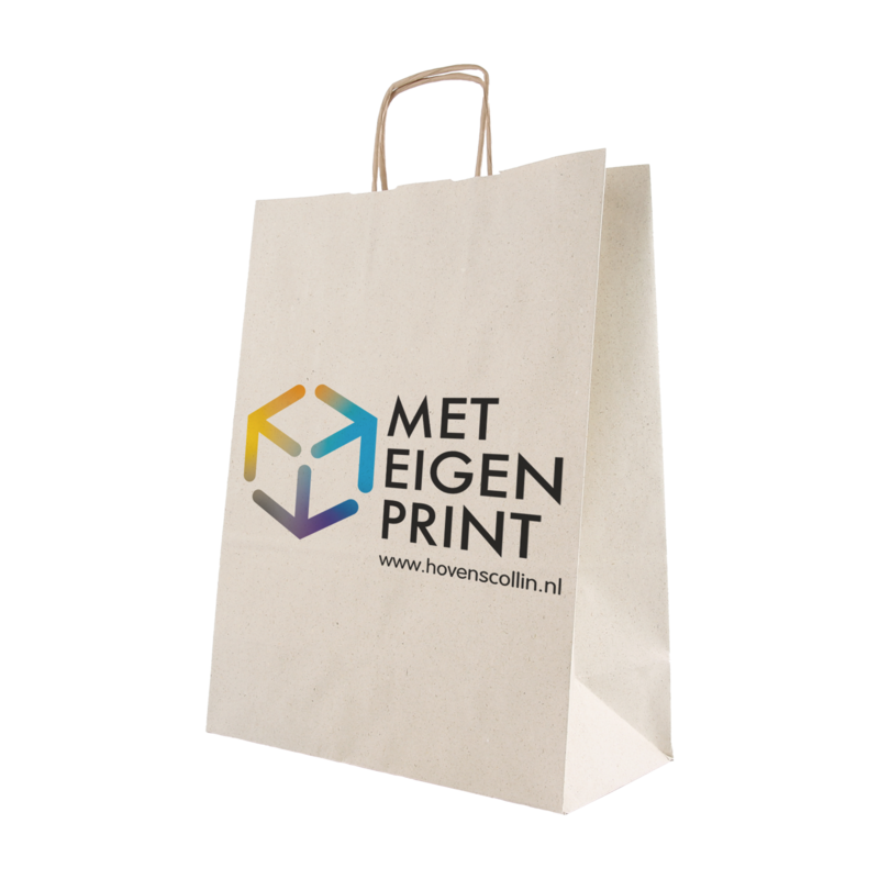 Draagtas Graspapier 26+(2x6)x34cm Met eigen print 1