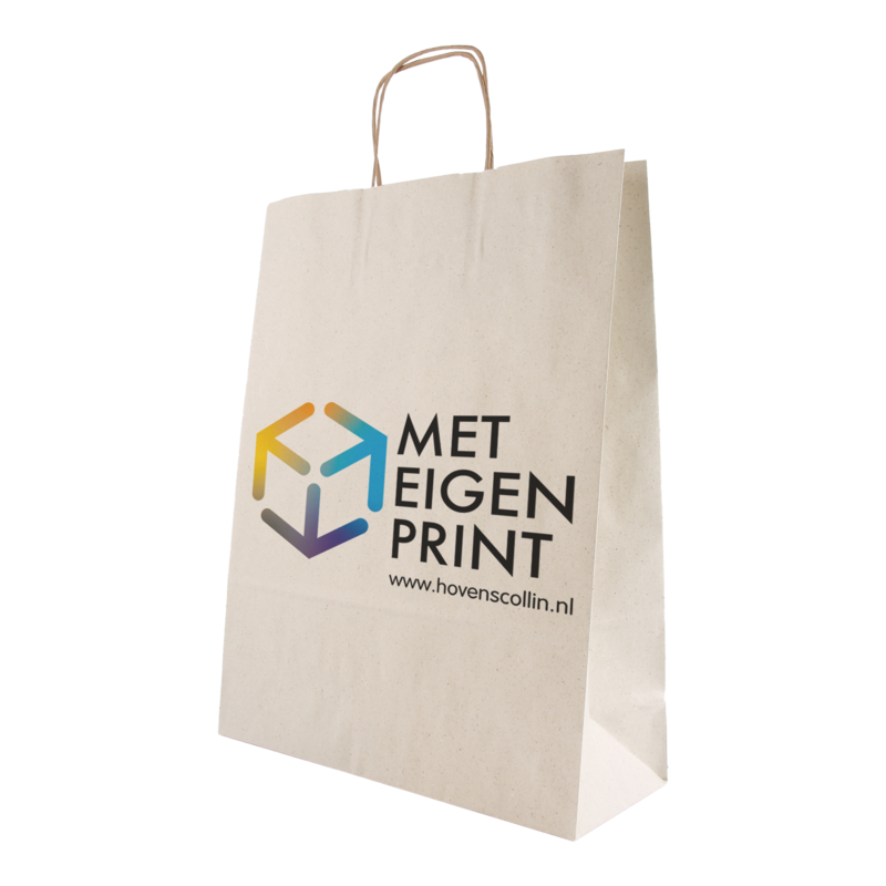 Draagtas Graspapier 32+(2x6)x41cm Met eigen print 1